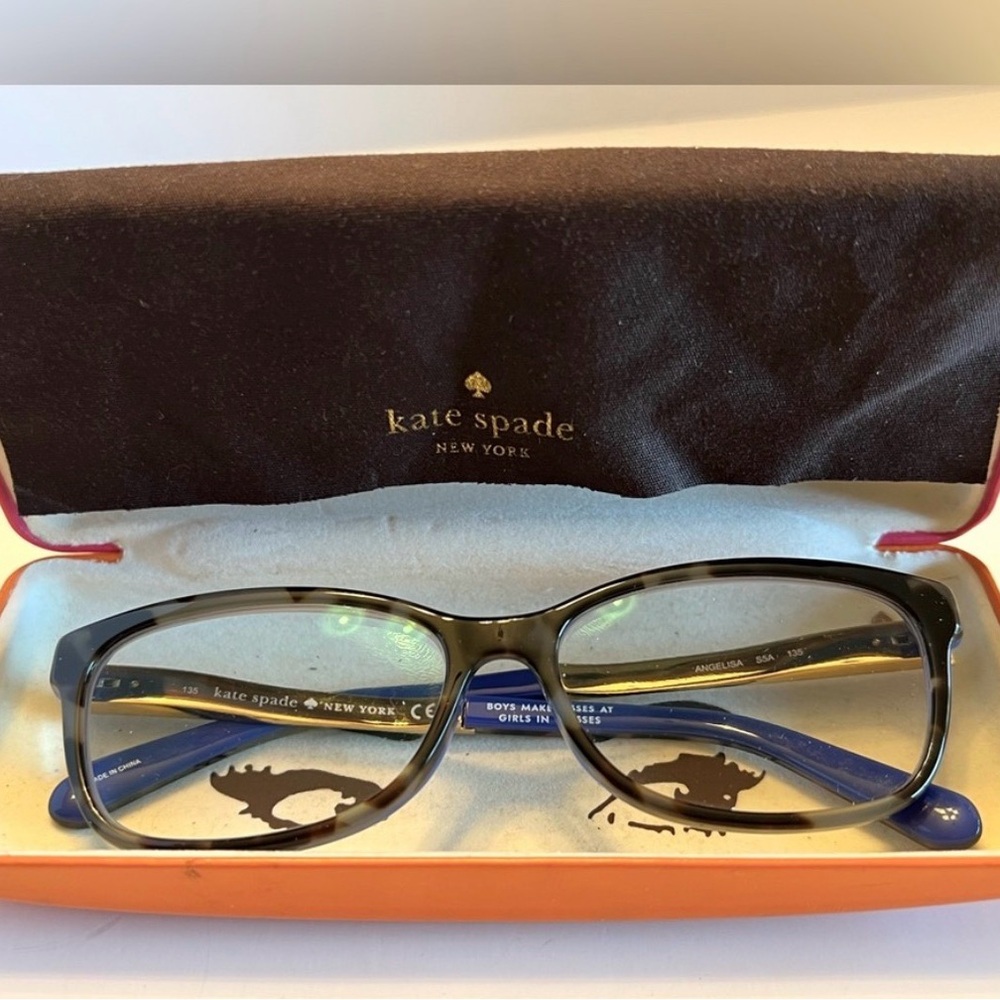 Kate Spade Angelisa Blue Havana Gold Eyeglass With Case